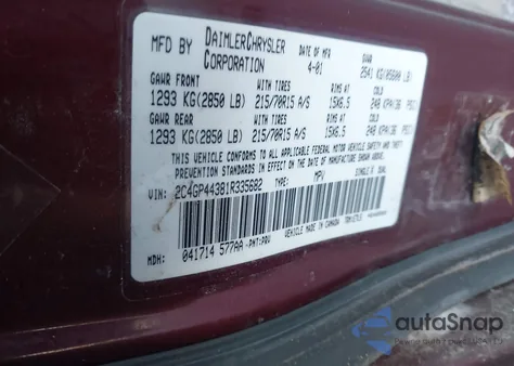 2001 Chrysler Town & Country Lx from USA, damaged, VIN 2C4GP44381R335682